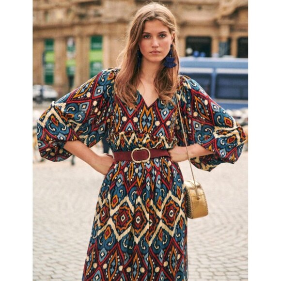 SALE NWT SÉZANE EVELYNA DRESS Geometric multico blue red orange 3/4 sleeve SZ4 - Picture 7 of 7